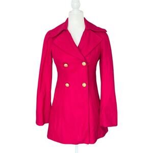 Guess Hot Pink Wool Peacoat Women's Size XS Tailored Fit and Flare Flounce *read